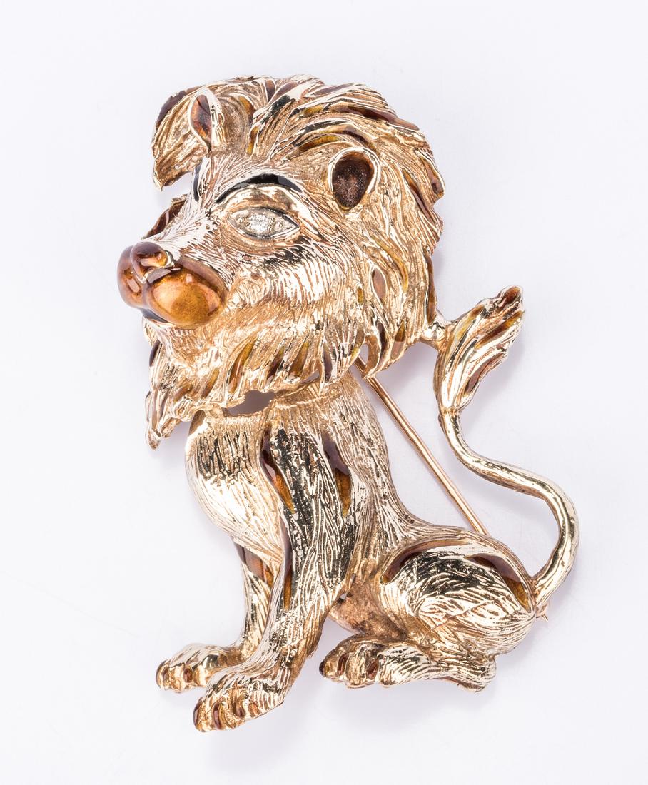 Lion 14K Enamel Diamond Brooch (1 of 6)