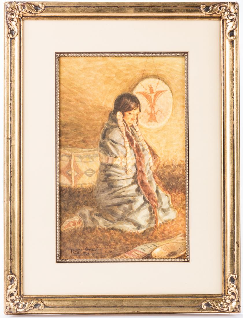 Tom Saubert, Watercolor of Plains Indian Woman (1 of 6)
