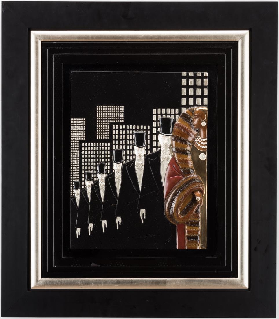 Erte Bronze Wall Sculpture, Top Hats (1 of 6)