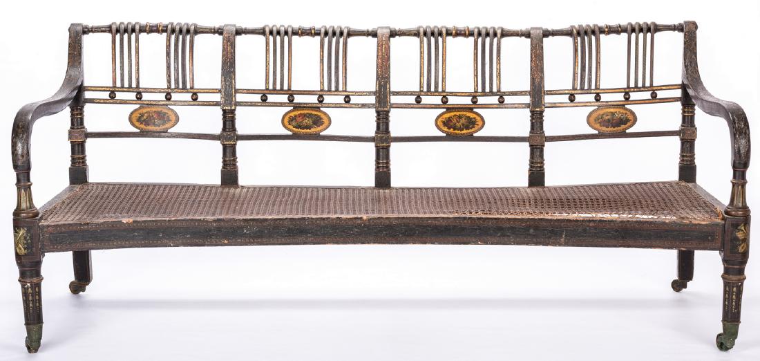 English or American Fancy Painted Settee w/ Cane Seat (1 of 14)