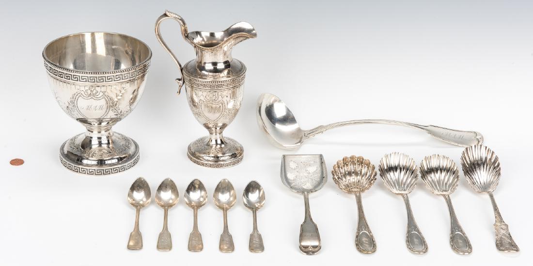 13 Pcs. Galt Silver, Marshall Family: 11 Pcs. W. M. Galt & Brothers Coin Silver, Washington, D.C. plus two additional coin silver serving pieces, (13 total), all belonging to Mary Ambler Marshall, granddaughter of John Marshall. Includes