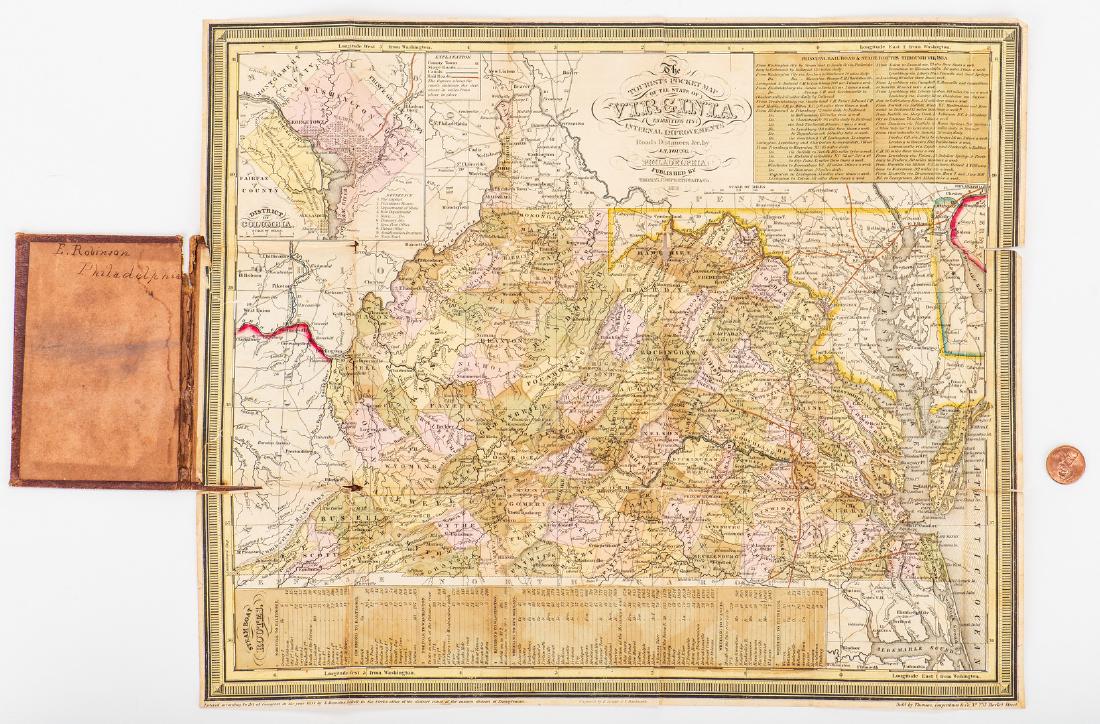 Mitchell 1851 Pocket Map of VA: "The Tourist's Pocket Map of the State of Virginia Exhibiting its Internal Improvements Roads Distances &c." drawn by John Hamilton Young, engraved by E. Yeager and F. Dankworth, published by Thomas, 