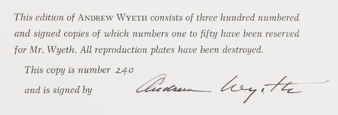Ltd. ed. Wyeth Book, Artist Signed: AW - ANDREW WYETH by Richard Meryman, signed by Andrew Wyeth, limited first edition, 1969. Published by Gambit Incorporated, Boston. Numbered 240 out of 300 with Andrew Wyeth signature, last page afte
