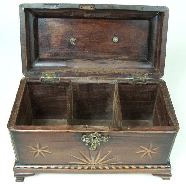 Inlaid tea caddy with compass stars - 2