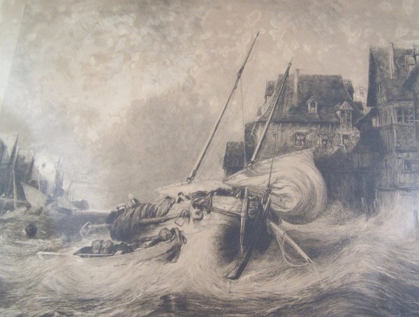 Large harbor storm etching by John Henry Hill - 2