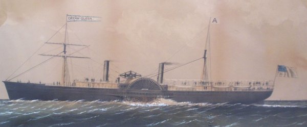 Ship print of the "Ocean Queen", framed
