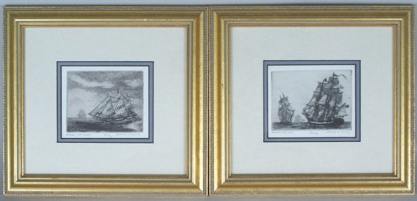Pair of marine etchings by Leonard H. Mersky