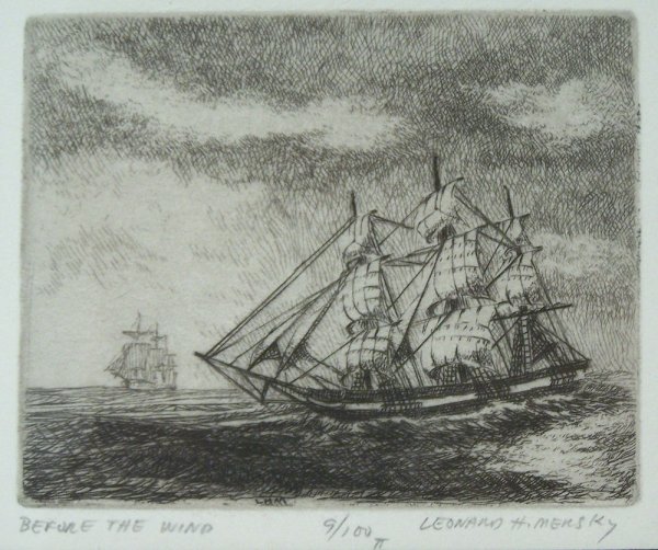 Pair of marine etchings by Leonard H. Mersky - 2