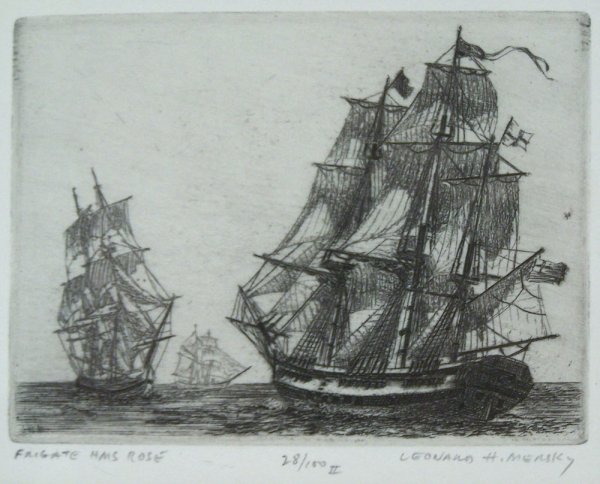 Pair of marine etchings by Leonard H. Mersky - 3