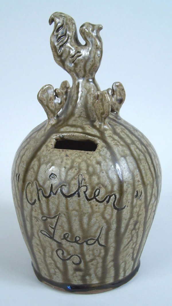 Southern folk pottery chicken bank Billy R. Hussey
