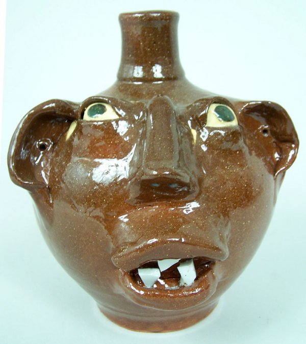 Southern folk pottery face jug M. L. Owen