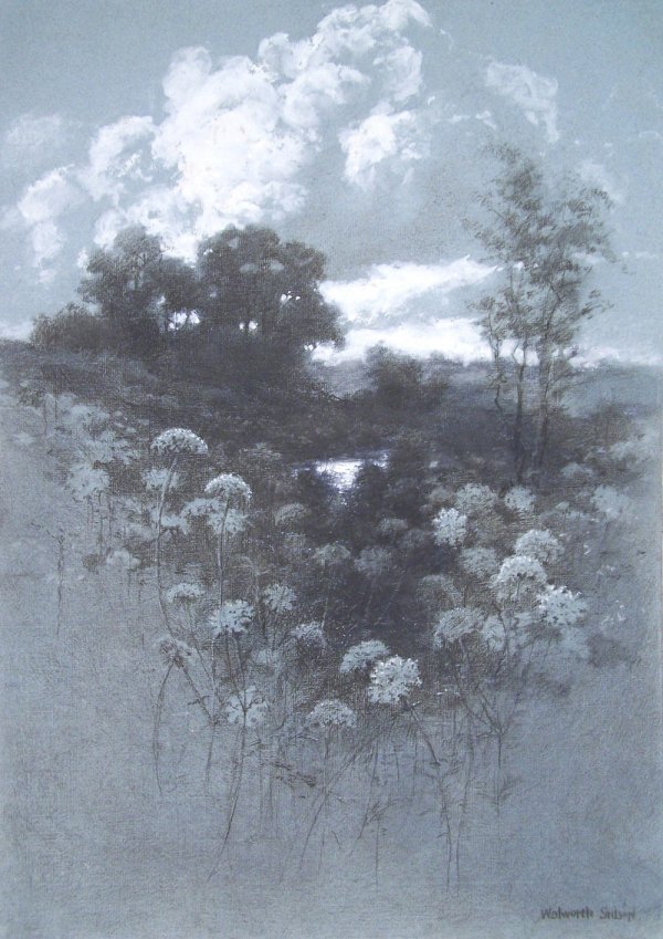 Walworth Stilson landscape, gouache and charcoal