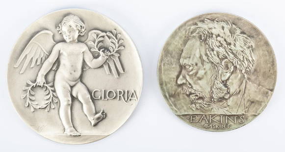 Two (2)Society of Medalists Silver Medals, 20th Cent.: Two (2) 20th Century Silver medals. 1st item: Medal designed by Carl Paul Jennewein (New York/New Jersey/Italy/Germany, 1890-1978). A cherub with "GLORIA", obverse, a cicada flanked by "FAMA" with log