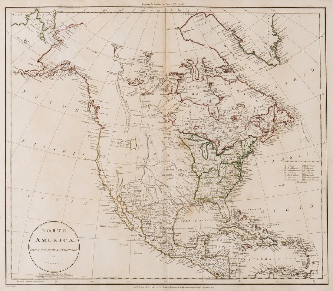 North America Map, 1811 John Russell: "North America, Drawn from the Best Authorities" engraved by John Russell, published by Wilkie, Robinson, J. Mawman, London, 1811. From "New System of Modern Geography" by William Guthrie. Copper plat