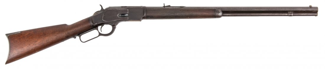 Winchester Model 1873, 32-20 Win Lever Action Rifle: Winchester Model 1873 Rifle, .32-.20 caliber, .32 WCF (Winchester Center Fire), serial number 252364B, all visible serial numbers matching. Top of barrel marked "Winchester's Repeating Arms New Haven 