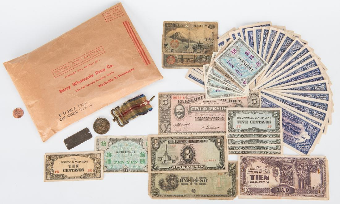 324 Foreign Coins, Paper Currency, & Japanese Medal: Group of three hundred and twenty-four (324) foreign coins, paper currency, and Japanese Medal. 1st-264th items: Two hundred and sixty-four (264) Foreign Coins, including Five (5) Mexican Reales Carol