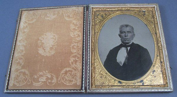 Large tin type of John Thompson, builder of Glen Leven: Large tin type of John Thompson, builder of Glen Leven and a prominent citizen of early Nashville. Very good condition. 4 1/2" x 6" case. Circa 1860. Additional item - letter (possibly copy) dated 185