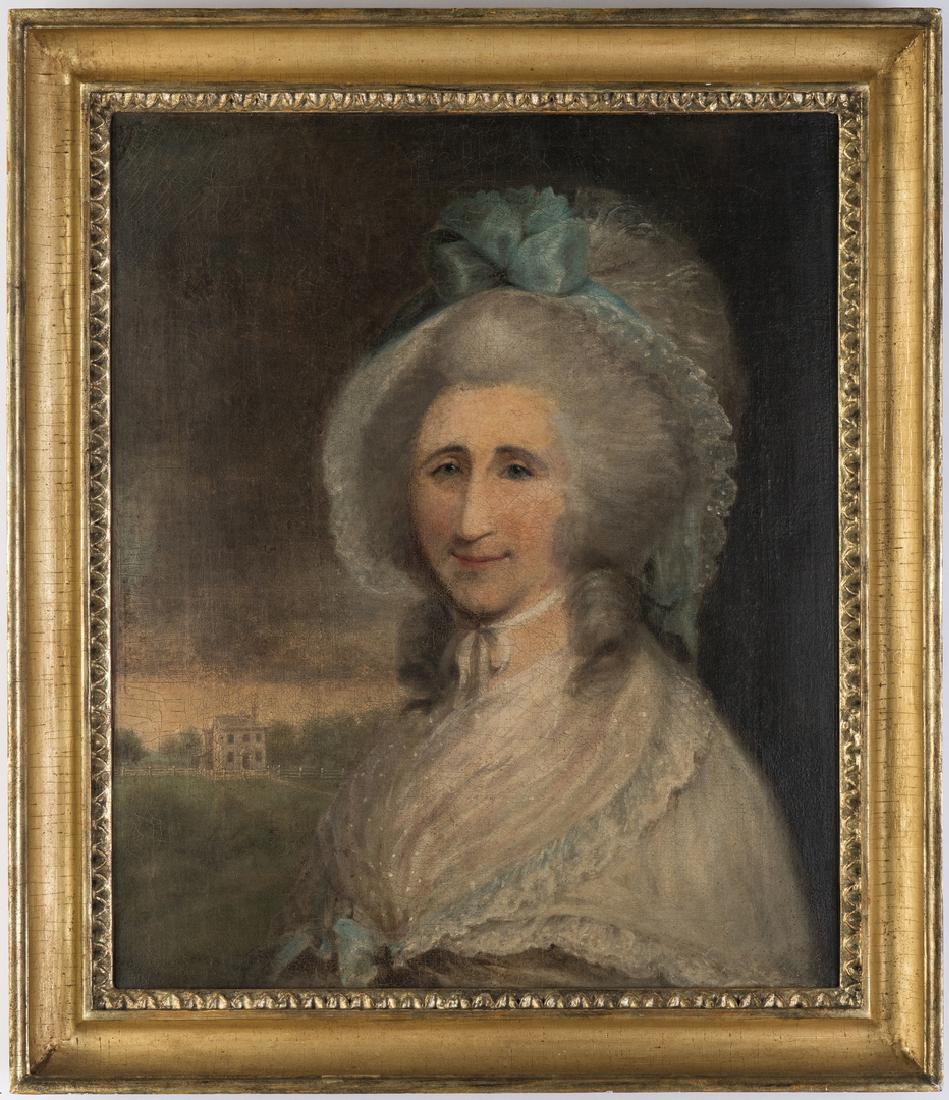 Attr. Robert Edge Pine O/C, Portrait of Rebekah Bass &: Attributed to Robert Edge Pine (Pennsylvania/Britain, 1730-1788) oil on canvas painting depicting Mrs. Rebekah Bass nee Branch, wife of Mr. Robert Bass of New York. The bust length painting depicts Mr