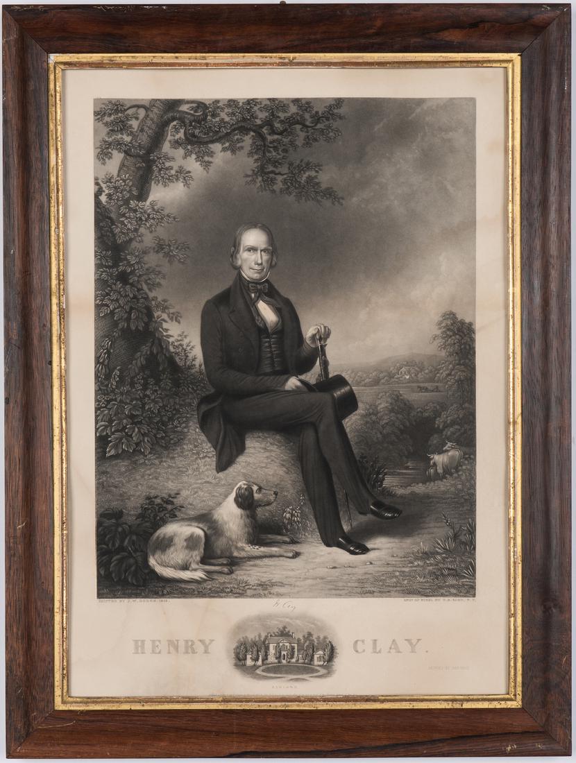 Henry Clay print after John Wood Dodge: Steel engraving portrait of Kentucky politician Henry Clay after the painting by J.W. Dodge, 1843. Engraved by H.S. Sadd, N.Y., Printed by John Neale. Plate - 19 1/2" H x 15" W. Sight - 24 3/8" H x 17
