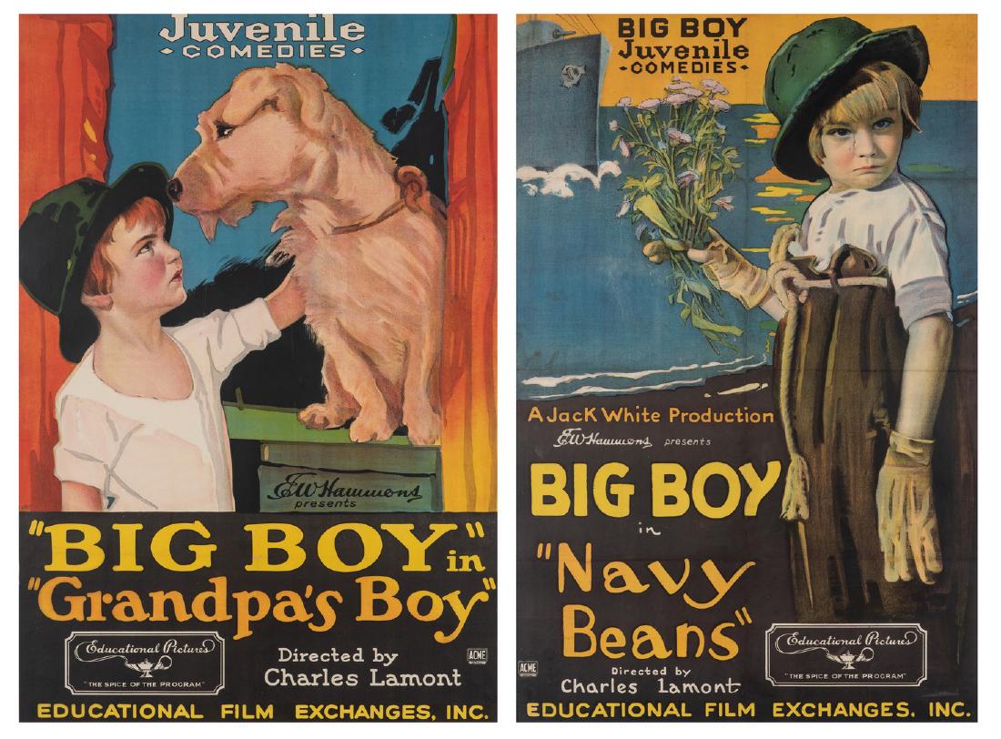 2 Big Boy Movie Posters, 1920's: Two (2) "Big Boy" stone lithograph movie posters for the Juvenile Comedies "Grandpa's Boy" (1927) and "Navy Beans" (1928), both films directed by Charles Lamont, produced by Jack White and E. W. Hammo