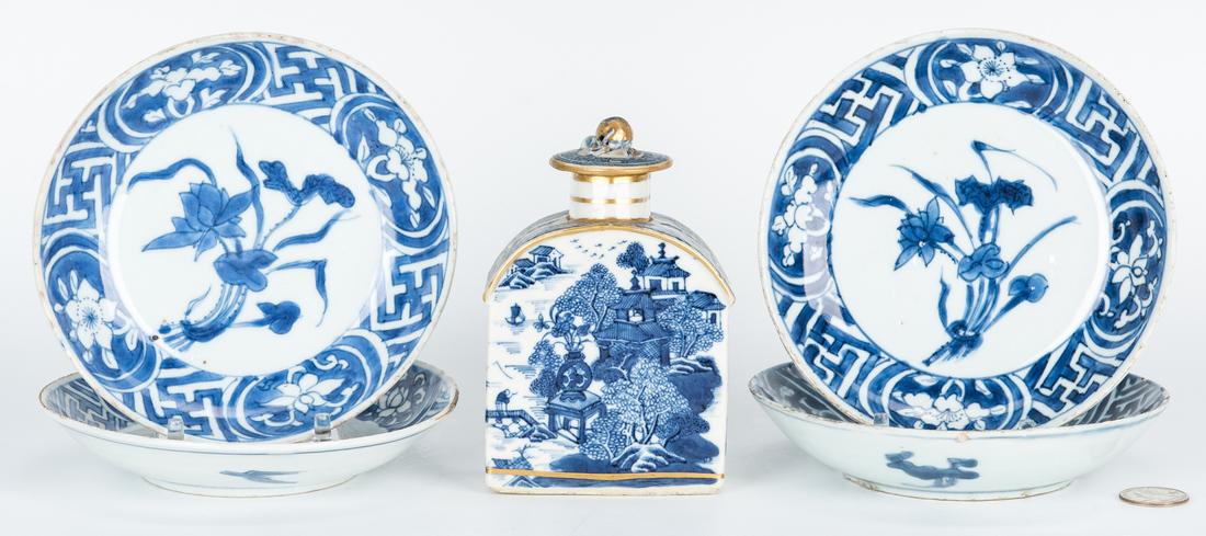 Chinese Saucers & Tea Caddy, 5 items (1 of 13)