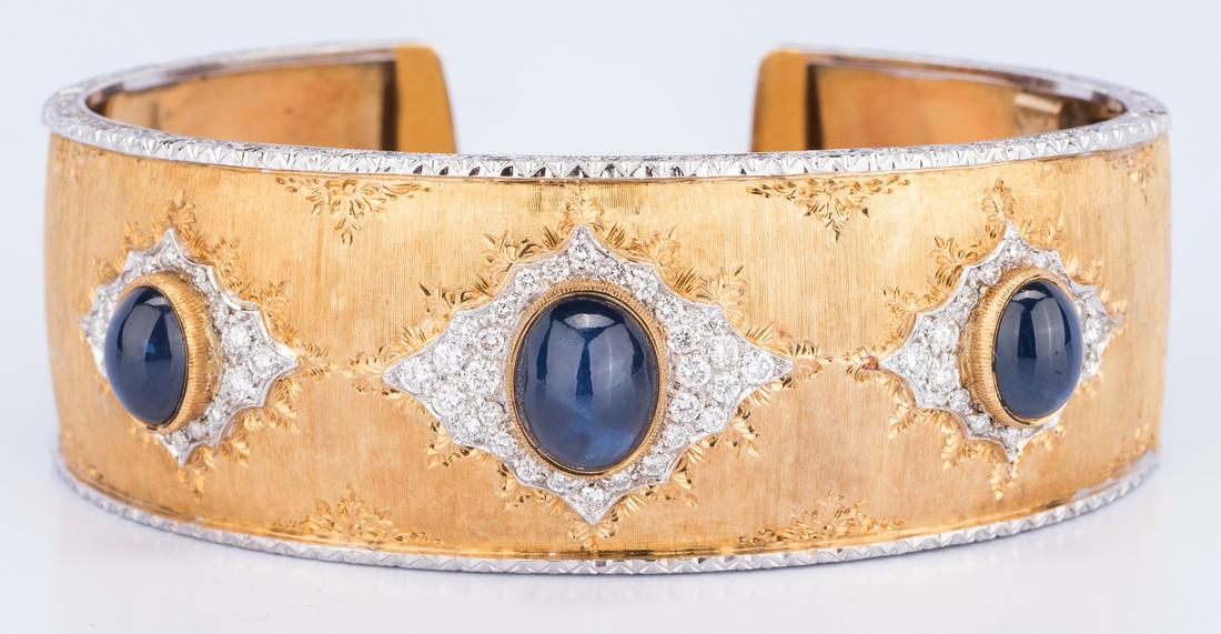 Italian 18k Sapphire Diamond Cuff, 55.7 grams (1 of 10)
