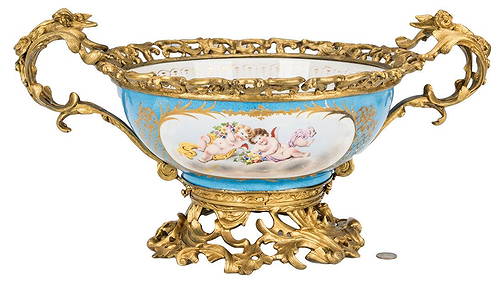Large Sevres Style Porcelain Bowl w/ Gilt Bronze Mounts (1 of 13)