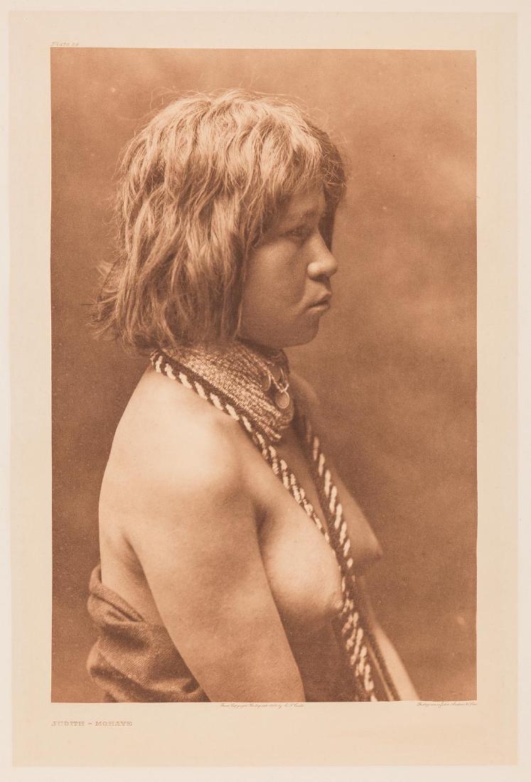 Photogravure After Edward Curtis, Judith-Mohave: After Edward Sheriff Curtis (American, 1868-1952), "Judith - Mohave" photogravure on paper of a young, partially nude Native American woman. Inscribed lower center: From Copyright Photograph 1903 by E