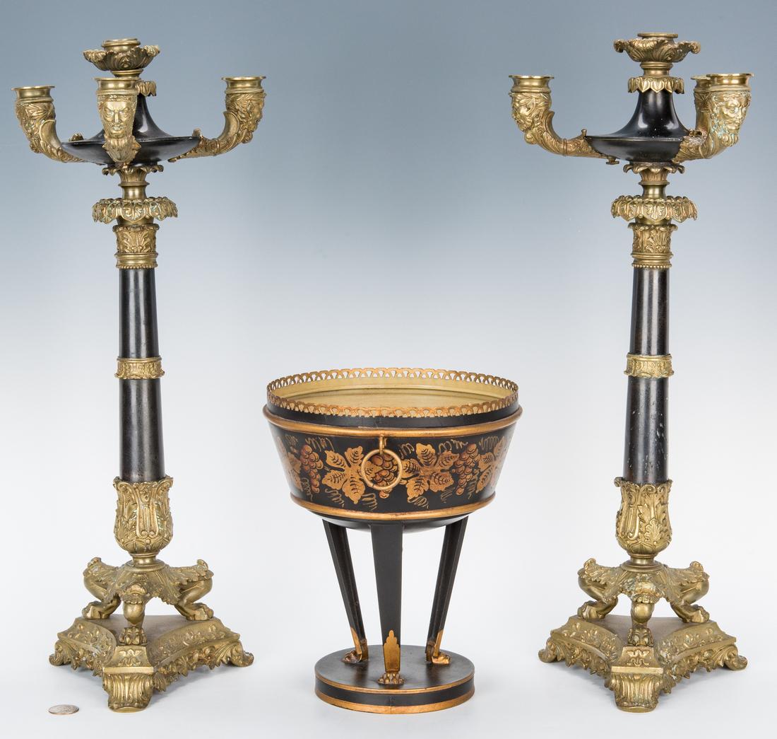 Pr. of Gilt Bronze Candelabra & Tole Centerpiece Basket (1 of 16)