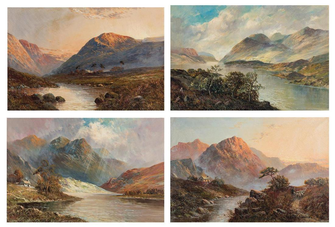 4 F. E. Jamieson O/C, Scottish Landscape Paintings: Four (4) Francis E. Jamieson (United Kingdom, 1895-1950) oil on canvas landscape paintings, including Perthshire, Loch Fyre in Scotland. 1st-2nd items: Two (2) oil on canvas landscape paintings, one (