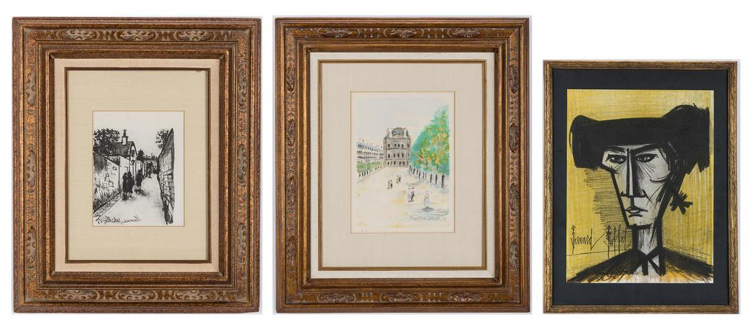 3 20th Cent. French Lithographs, incl. Maurice Utrillo,: Three (3) 20th Century French lithographs, including Maurice Utrillo, Bernard Buffet. 1st-2nd items: Two (2) Maurice Utrillo (French, 1883-1955) lithographs, one (1) titled "Rue St. Vincent". Titled a