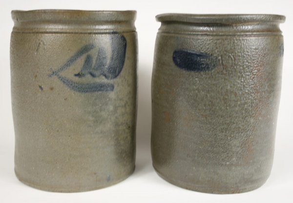 Two Virginia cobalt decorated jars