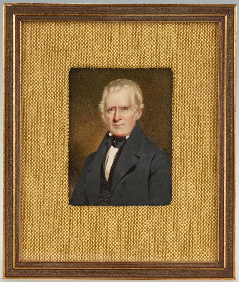 Miniature Portrait of Robert Maitland: American School, possibly John Wood Dodge (1807-1893) mid 19th century miniature watercolor portrait of a gentleman, believed to be Robert Maitland (b. 1768, Scotland, d. 1846, Westchester County, NY)