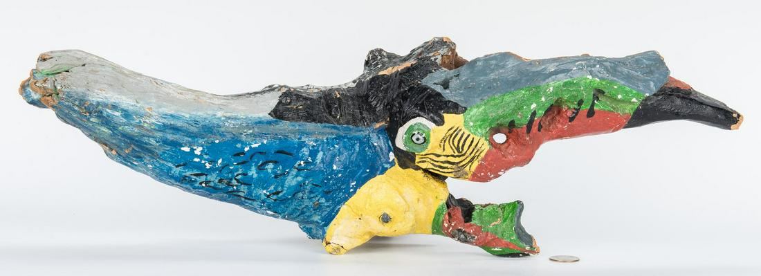 TN Folk Art Sculpture by Bessie Harvey: Bessie Harvey (Georgia/Tennessee, 1929-1994) abstract folk art sculpture comprised of brightly painted driftwood, depicting a pair of birds by a body of water. 22 3/4" W x 9" D x 5 3/4" H. Provenance: