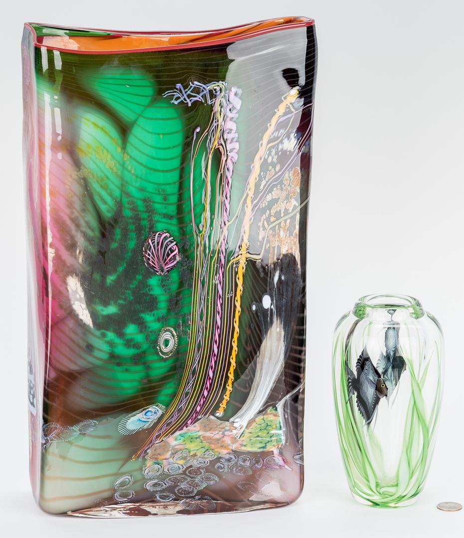 Hawthorne & Nowak Studio Art Glass Vase & Orient and: Two (2) art glass vases, including Hawthorne & Nowak, Scott Beyers Orient & Flume. 1st item: Large studio art glass vase by James Nowak (American, b. 1956) and Chris Hawthorne (American, b. 1953). Rec
