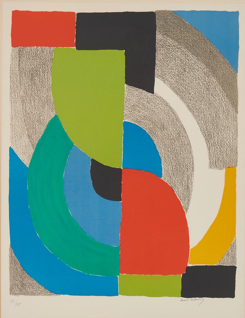 Sonia Delaunay Lithograph, Helice Olympie: Sonia Terk Delaunay (France/United States/Russian Federation/Ukraine, 1885-1979) Orphic lithograph in colors on Arches paper titled "Helice Olympie", depicting concentric circles and shapes in shades 
