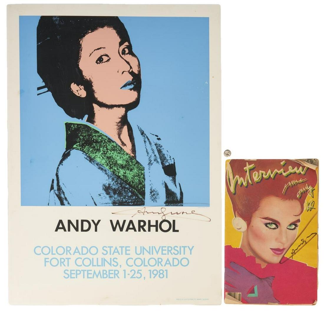 Andy Warhol Poster & Interview Magazine: Andy Warhol color screenprint poster of Kimiko Powers for the Colorado State University Exhibition, 1981, edition of 250. Signed lower right margin. Printed by Licht Editions, Denver, and published by