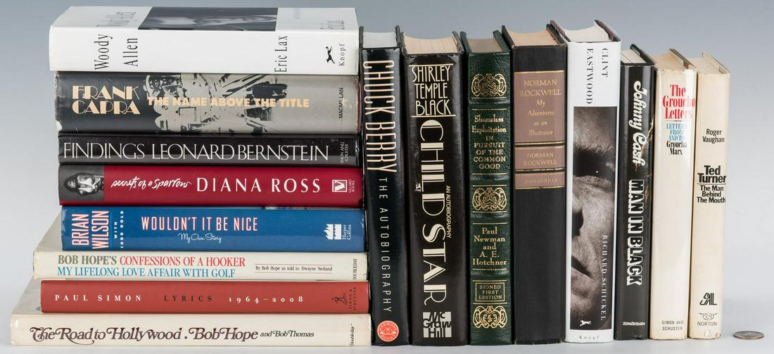 16 Celebrity Signed Books: Sixteen (16) 20th Century Celebrity Autographed Books, including Paul Newman, A. E. Hotcher, Leonard Bernstein, Clint Eastwood, Norman Rockwell, Groucho Marx, Johnny Cash, Bob Hope, Woody Allen, Chuck