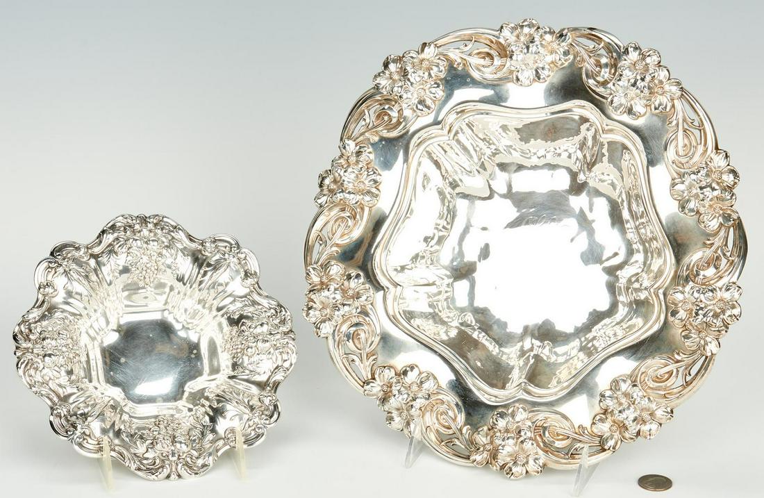 2 Sterling Bowls, including Francis I: 1st item: Reed & Barton Francis I pattern sterling silver dish, 8" diameter. Maker's marks, Sterling, X569, and Francis I stamped underside of base. Not monogrammed. 1 3/4" H x 8" dia. 10.105 total tr