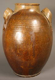 64: Rare marked East Tennessee redware jar. J.  A. Lowe