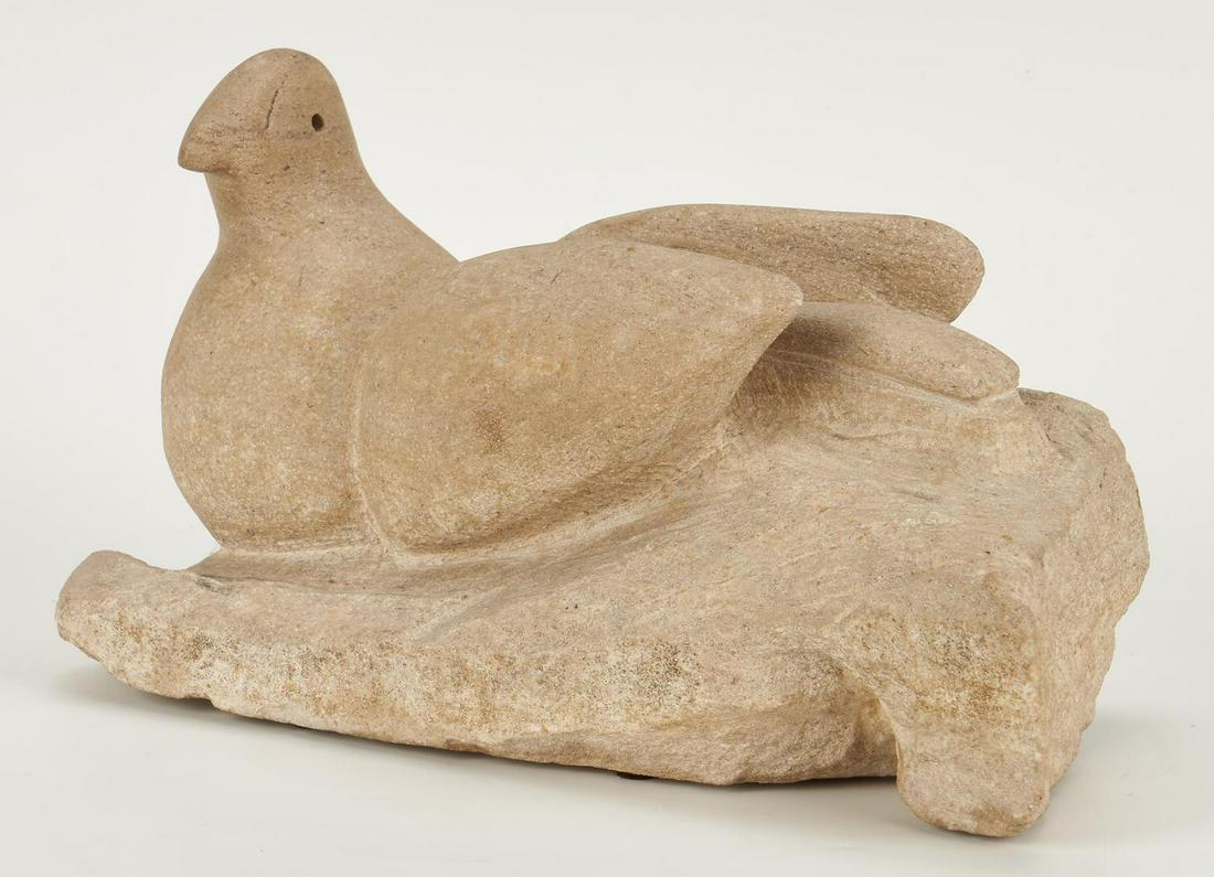 Bill Ralston Carved Stone Sculpture of a Dove: Bill Ralston (Tennessee, 20th century) carved stone sculpture of a dove, on integral base. Overall - 6" H x 11 3/4" W x 5 3/4" D. Note: Bell Buckle based artist William (Bill) Ralston studied art at V