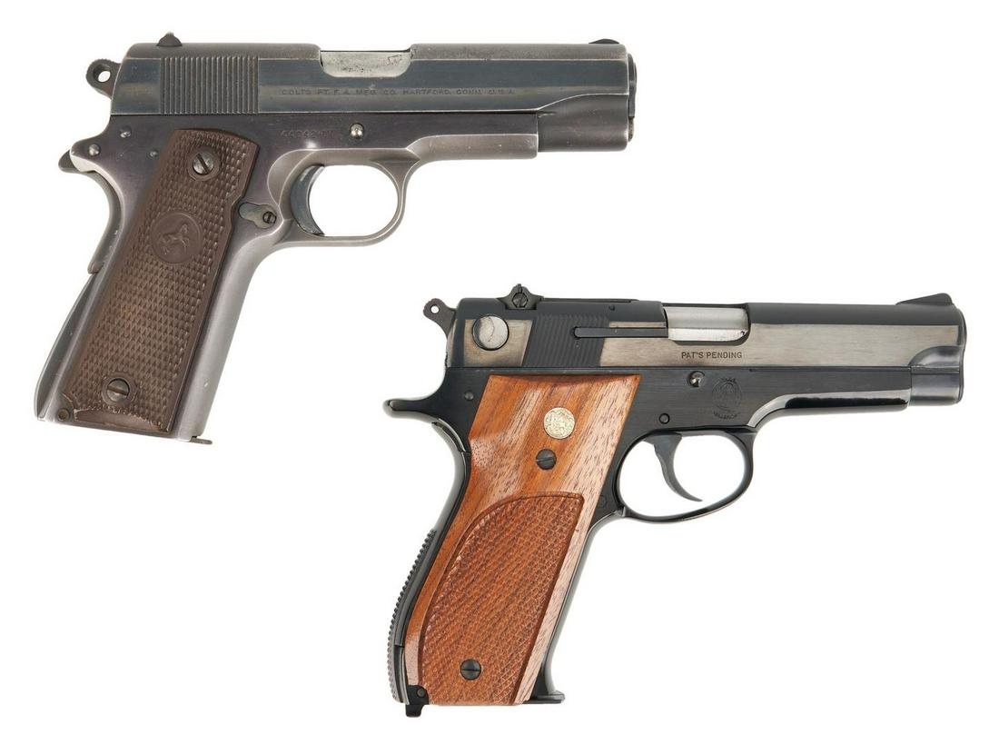 Boxed Smith & Wesson Pistol Model 39-2 plus Colt: Boxed Smith & Wesson Model 39-2 Pistol and Colt Commander Lightweight, 2 items total. 1st item: Boxed Smith & Wesson Model 39-2 Double Action (DA) Semi-Automatic Pistol, 9mm caliber, serial number A14