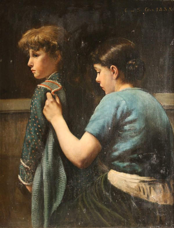 Oil painting signed Giles, Scottish