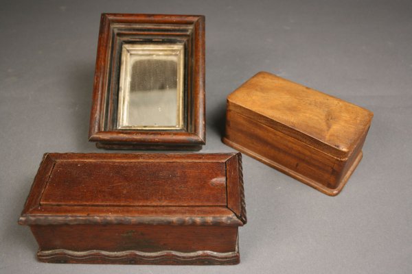 Folk art carved boxes and mirror