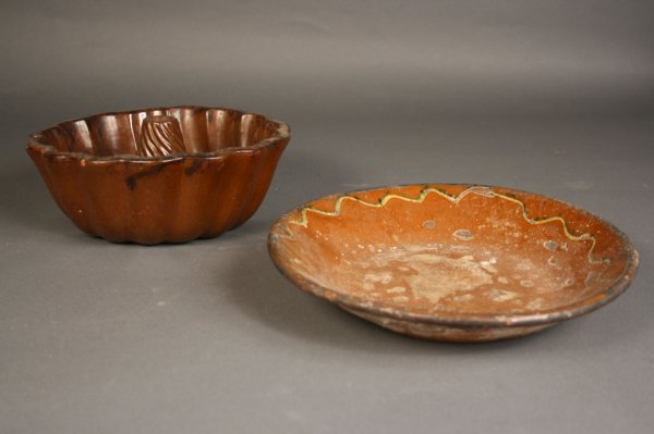 Redware slip decorated plate and mold, American