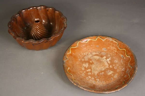 Redware slip decorated plate and mold, American - 2
