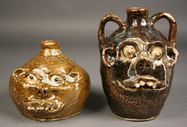 Marie Rogers folk pottery face jug grouping