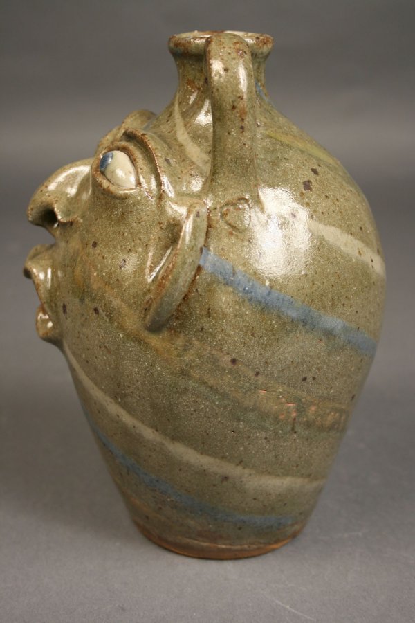 Joe Reinhardt double handle folk pottery face jug - 2