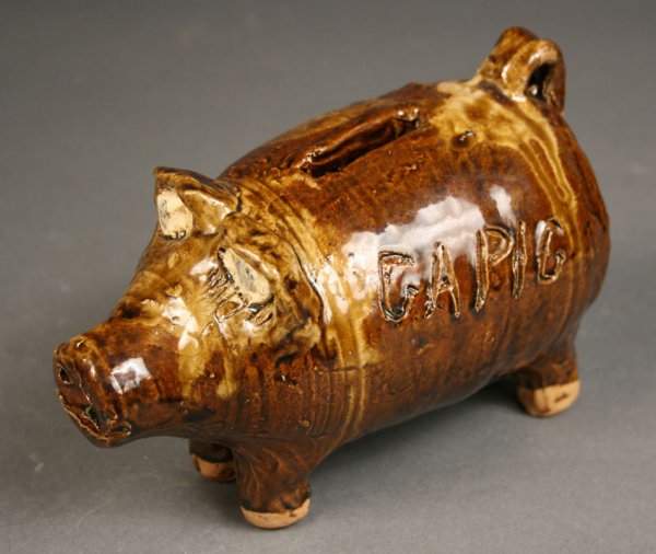 Marie Rogers folk pottery piggy bank