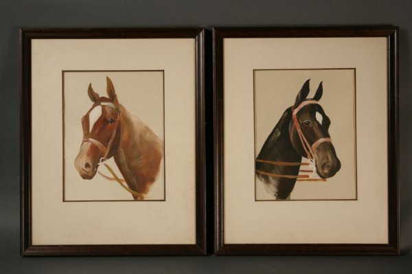 Pair of horse portaits on linen